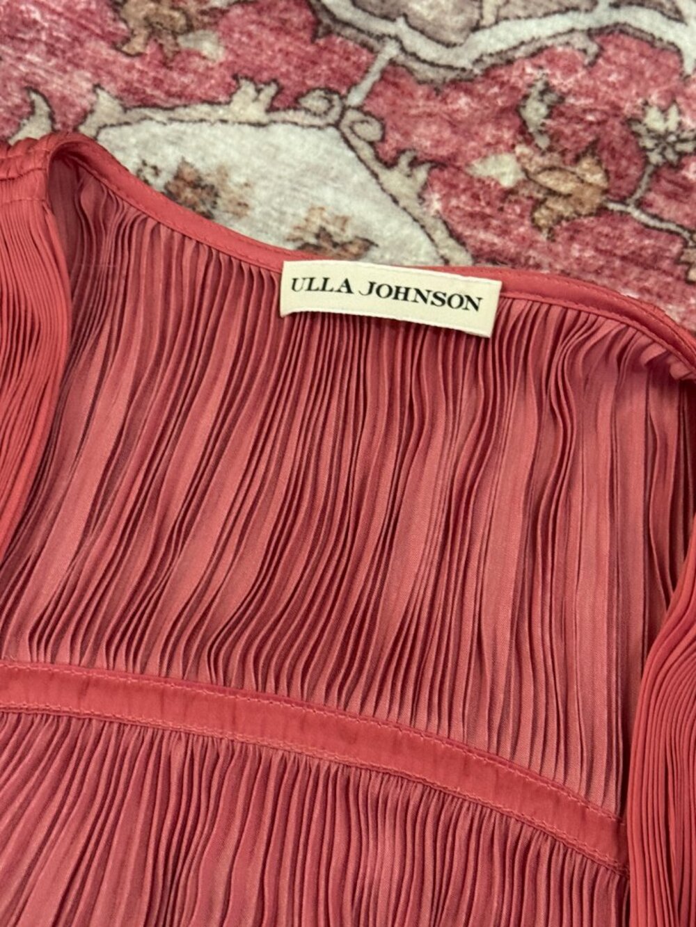 Ulla Johnson Pleated Ruffle Sleeve Blouse Size 4 Rose Terracotta V-Neck Top - Picture 2 of 8